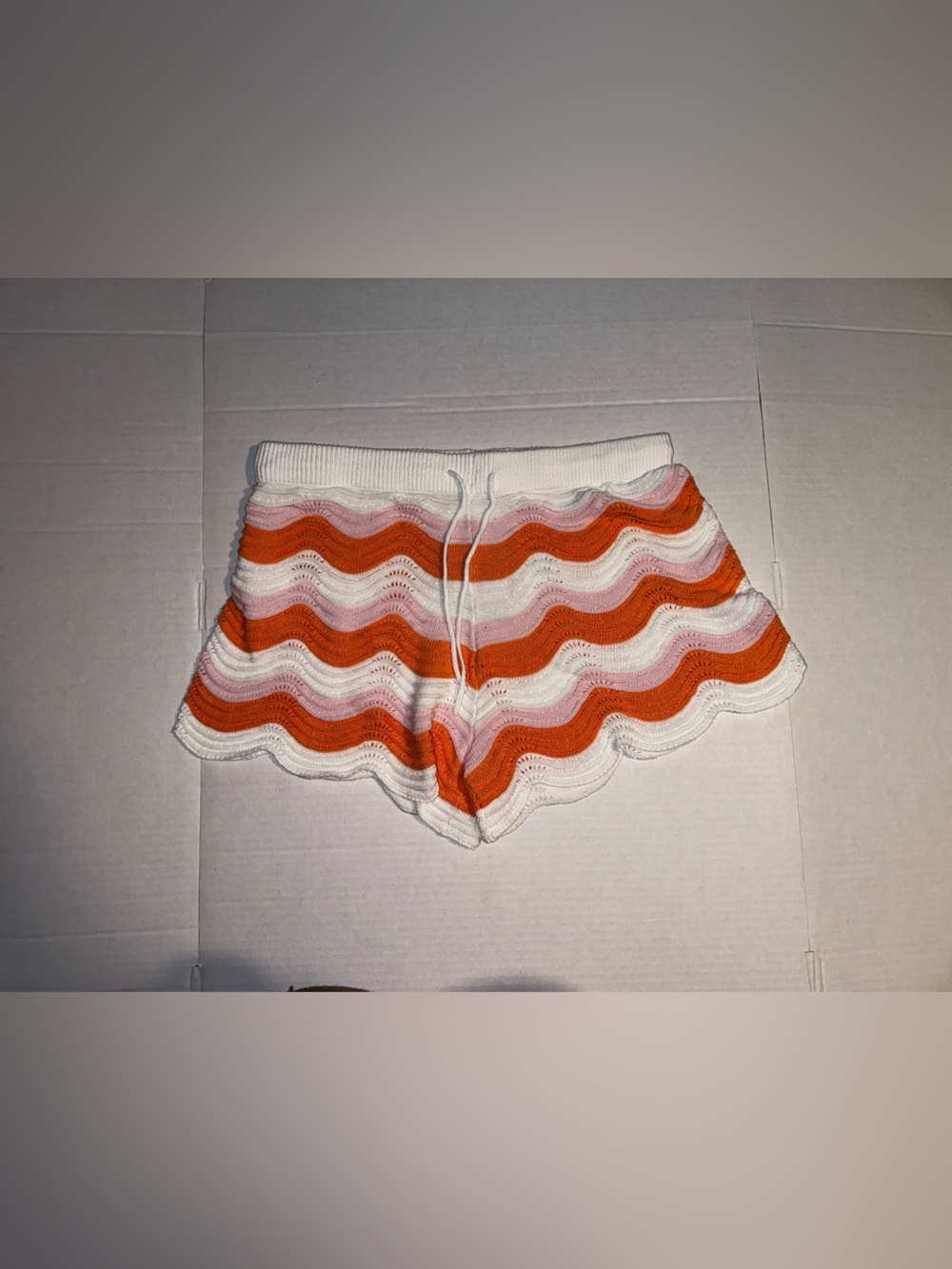 Women's Orange & White Wave Knit Shorts
